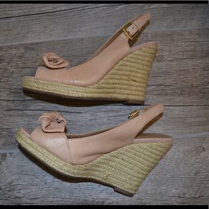 Franco Sarto sz 7 nude peep toe sling back wedge